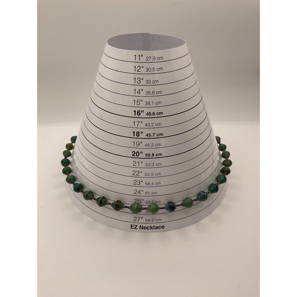 Handcrafted 25" Green Paper Bead Necklace With Wood Accent - Picture 4 of 4